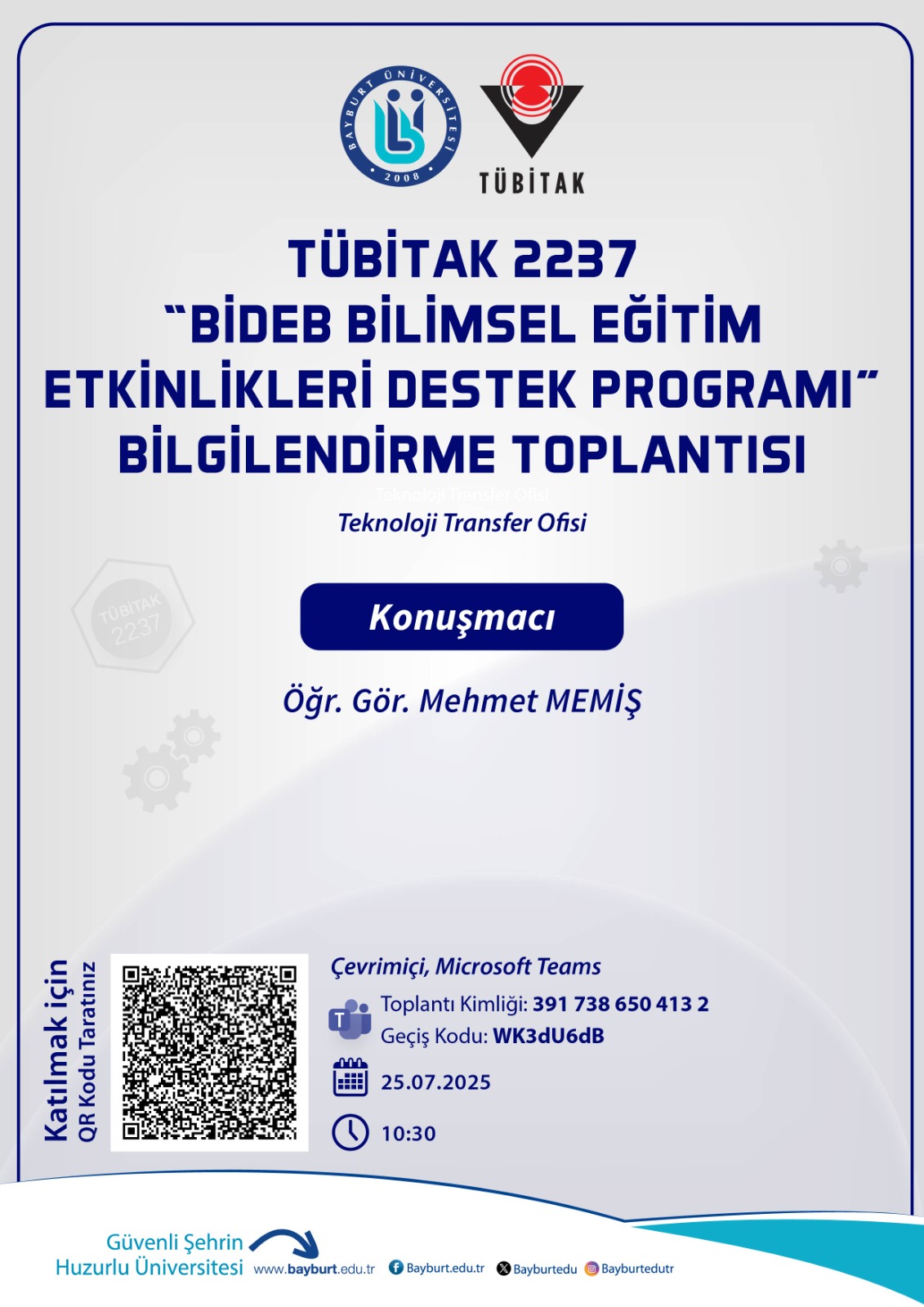 TÜBİTAK 2237-BİDEB Bilgilendirme Toplantısına Davet – Proje Yazımı, Web Sitesi, Kurum Onayı ve Bütçe Süreçleri